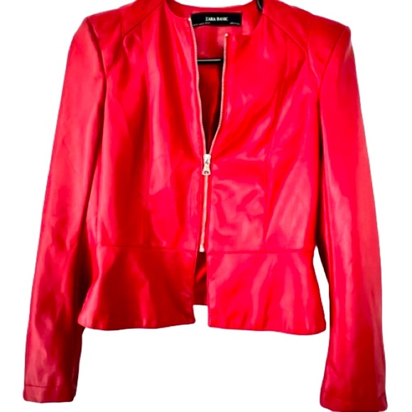 ZARA WOMEN VINYL RED JACKET BLAZER SIZE XS - Picture 1 of 8